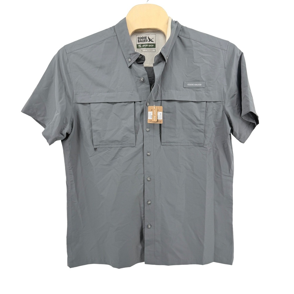 NEW Eddie Bauer Rainier Ripstop Shirt Men Tall XL Short Sleeve Slate Grey UPF50+